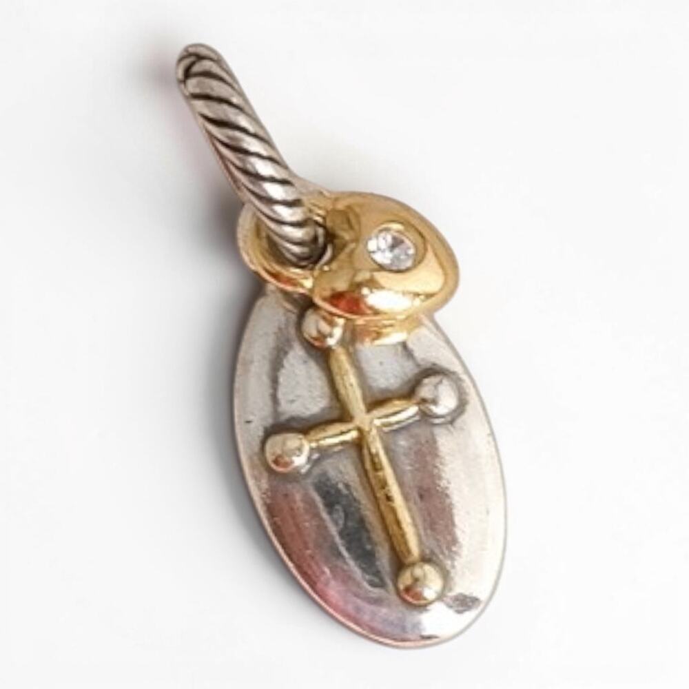Brighton Faith Cross Dangle Charm Silver Gold Heart Cross Engraved Retired 1"